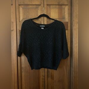 SO Junior’s Sz M Witchy, Gothic, Whimsigoth Black Crochet Top W/ 3/4 Sleeves